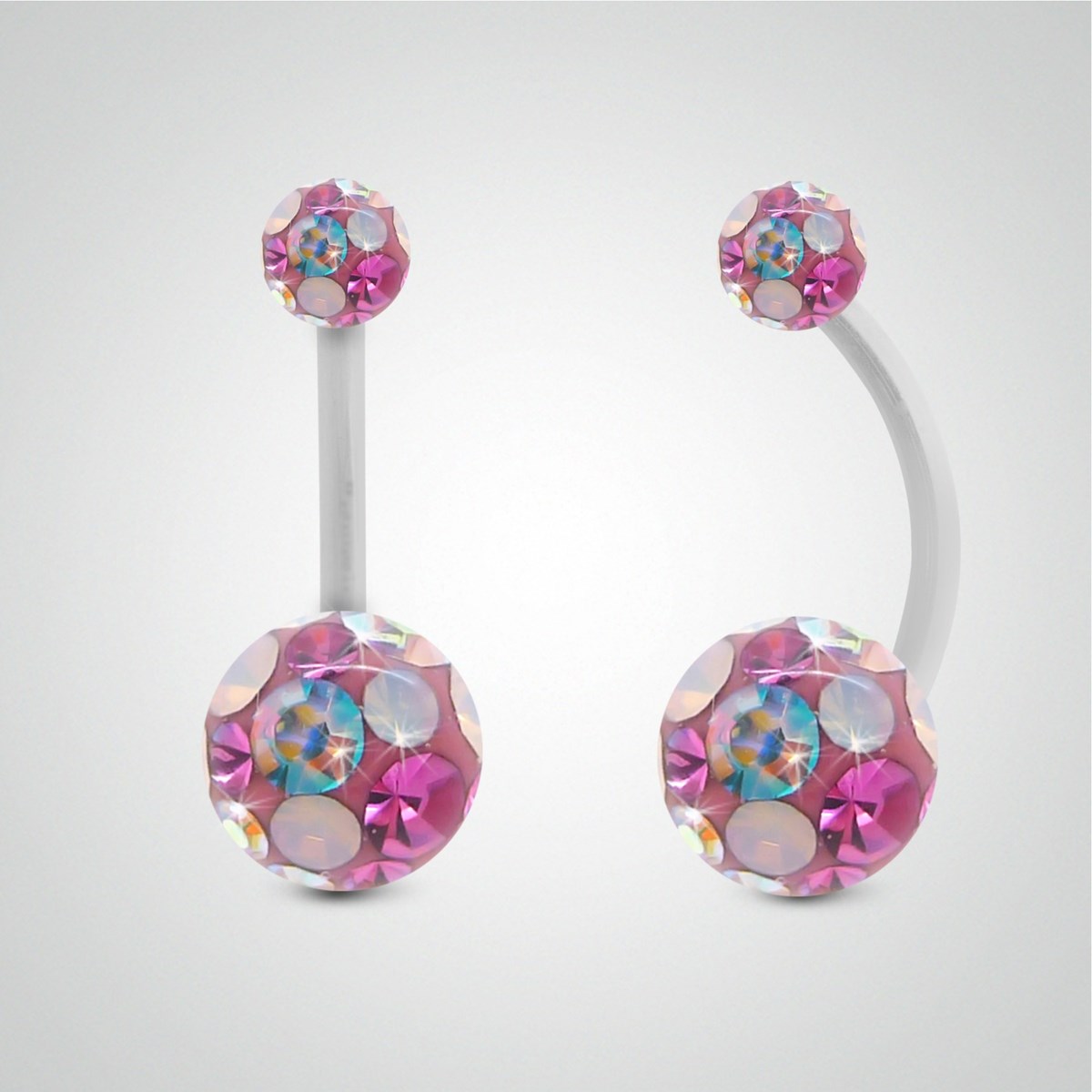Piercing de nombril en or blanc et cristal de Swarovski multicolore rose