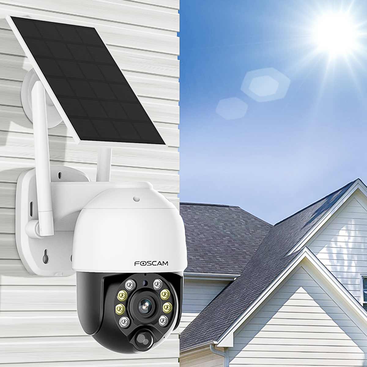 Foscam B4 batteriebetriebene 2K 4 MP WLAN-Überwachungskamera mit Schwenk- und Neigefunktion, inkl. Solarpanel