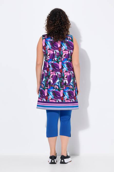 Jerseykleid, bedruckt, A-Linie, Rundhals, ärmellos, schwarz