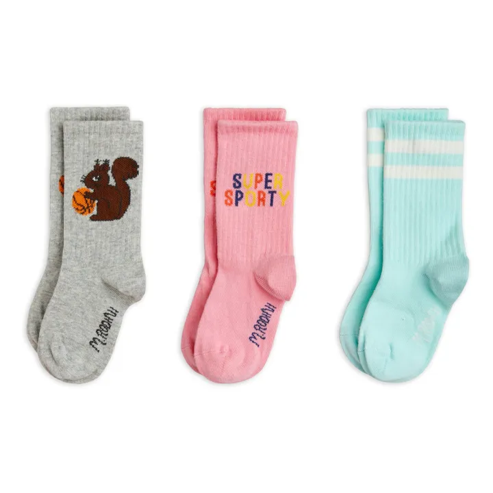 Mini Rodini Lot 3 Chaussettes Super Sporty Coton Bio | Gris