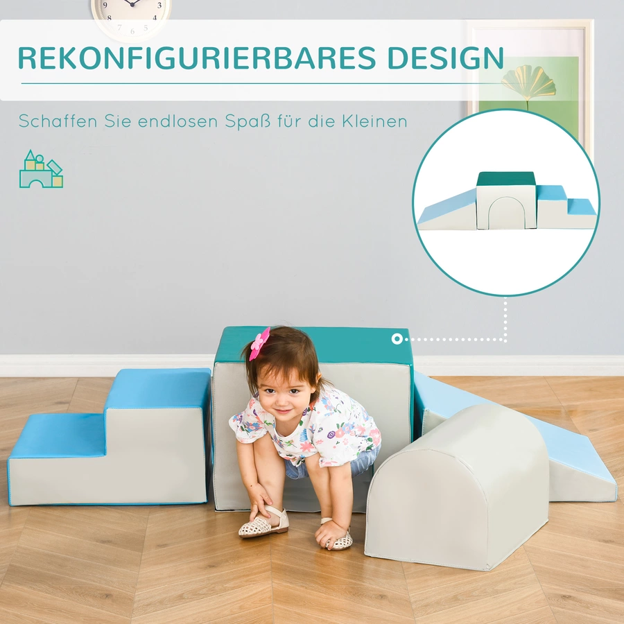 HOMCOM Bausteine 4er-Set Bausteine Schaumstoffblöcke, einfache Reinigung Hellgrau,Blau.Grün