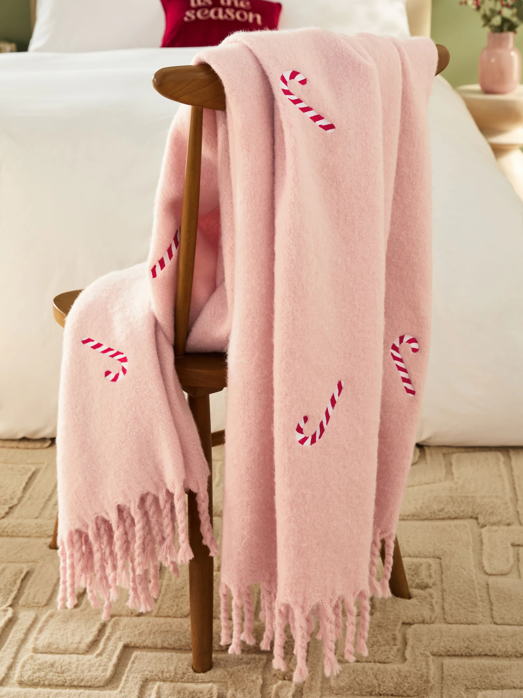 Embroidered Candycane Cosy Throw