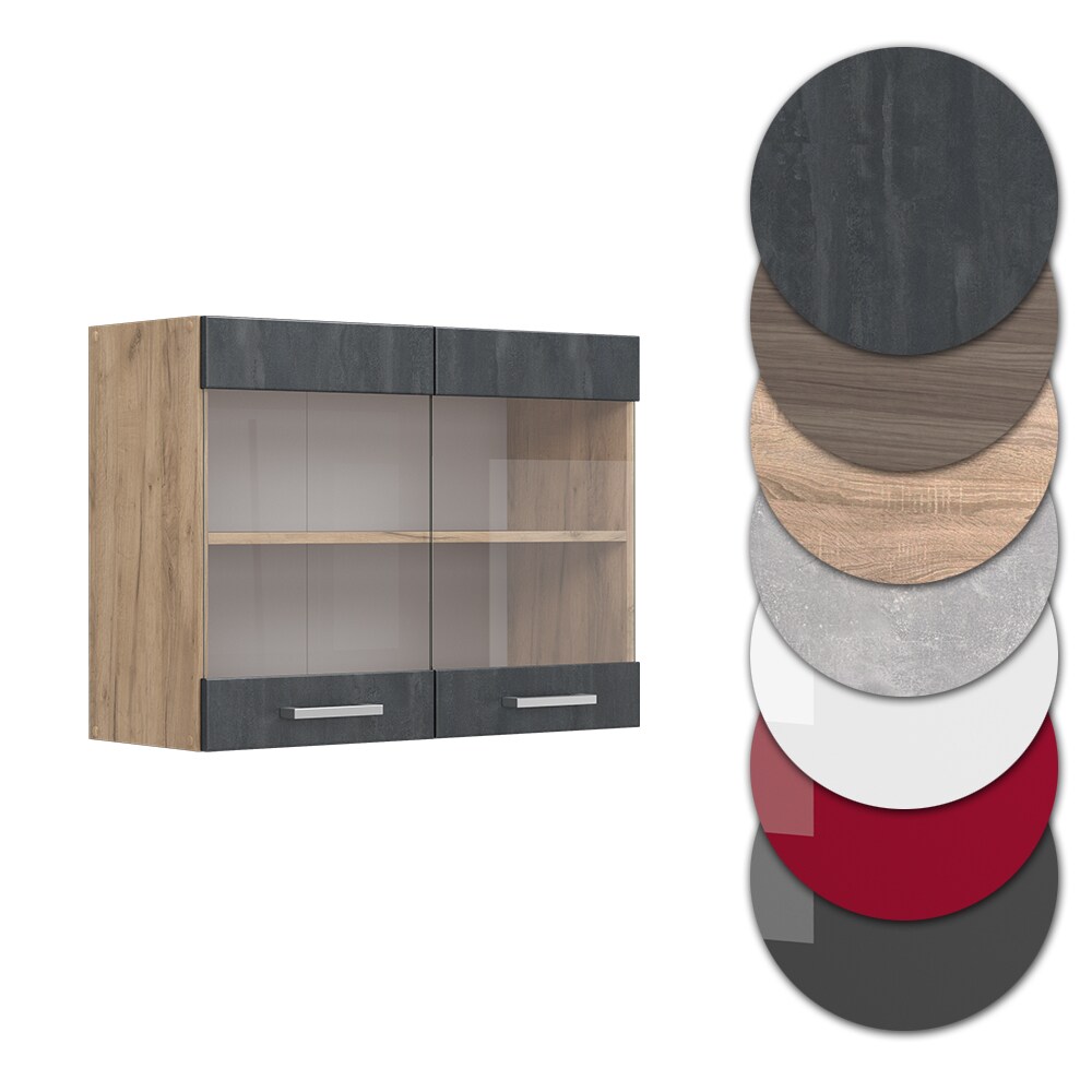 Vicco Hängeglasschrank R-Line Schwarz Beton Eiche 80 cm