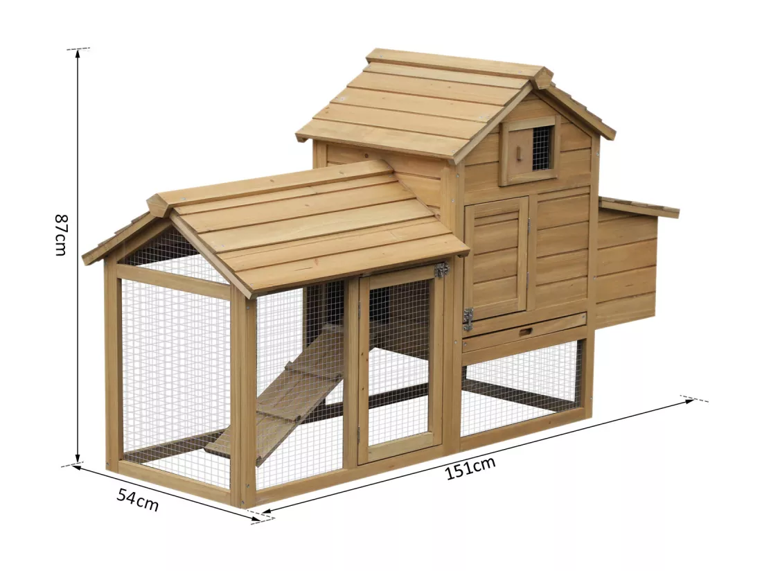 Petit poulailler cottage cage à poules sur pied dim. 151L x 54l x 87H cm multi-équipement bois massif de pin