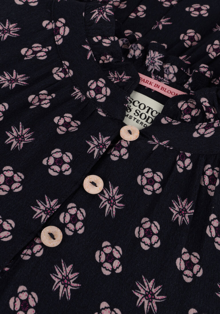 SCOTCH & SODA donkerblauwe scotch & soda midi jurk long sleeved all over printed crinkle