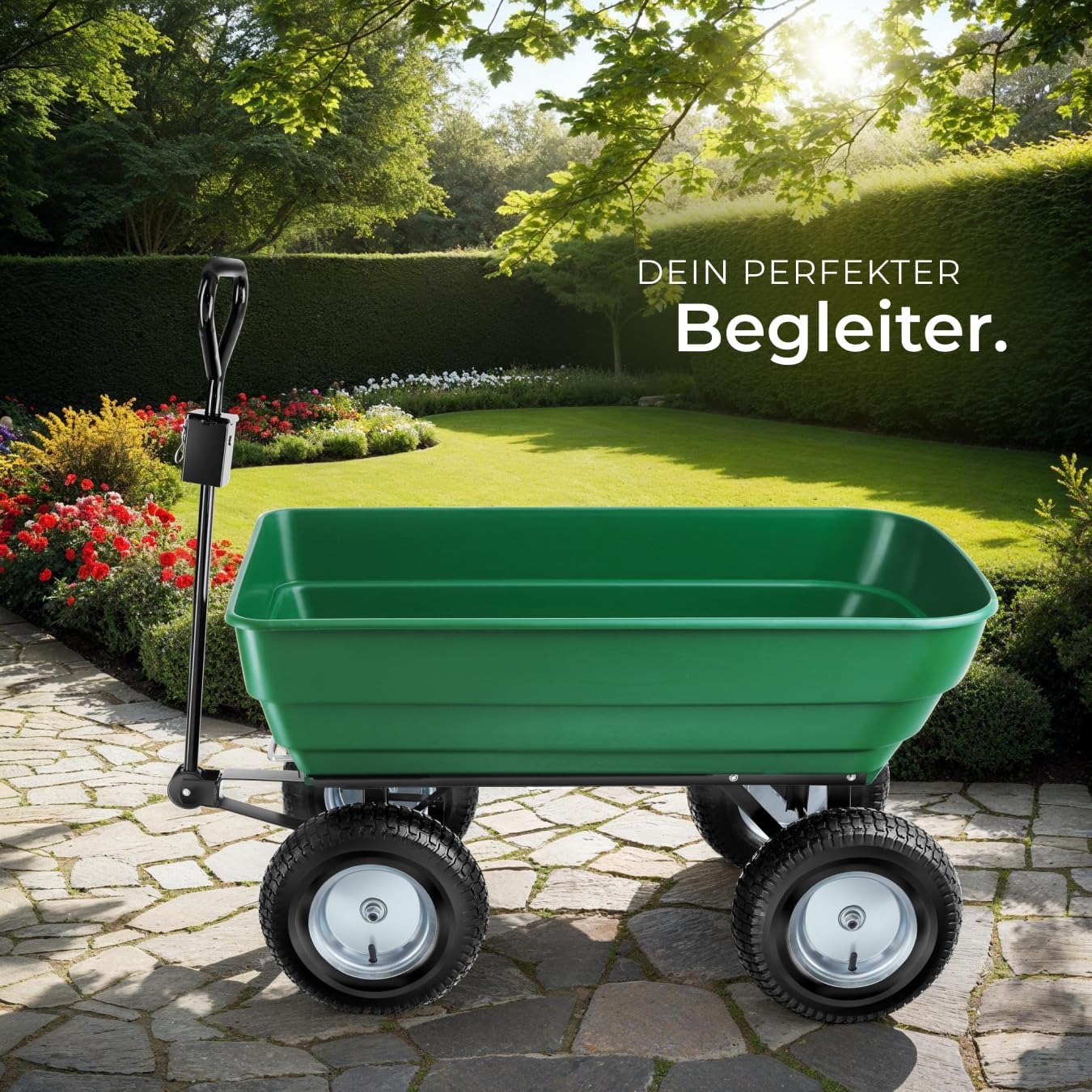 tectake® Bollerwagen, Handwagen, Transporter mit Kippfunktion, Rollwagen mit Lenkachse, Trolley, als Einkaufswagen, Bastelwagen, Transportkarre, Gartenwagen, Einkaufstrolley - Belastbarkeit 300kg
