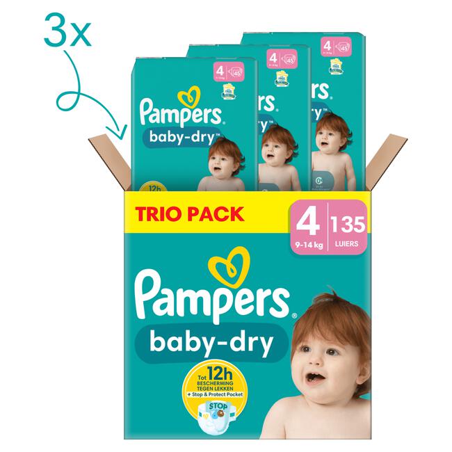 Pampers Baby Dry Trio Pack Luiers Maat 4 9-14 KG 135 stuks