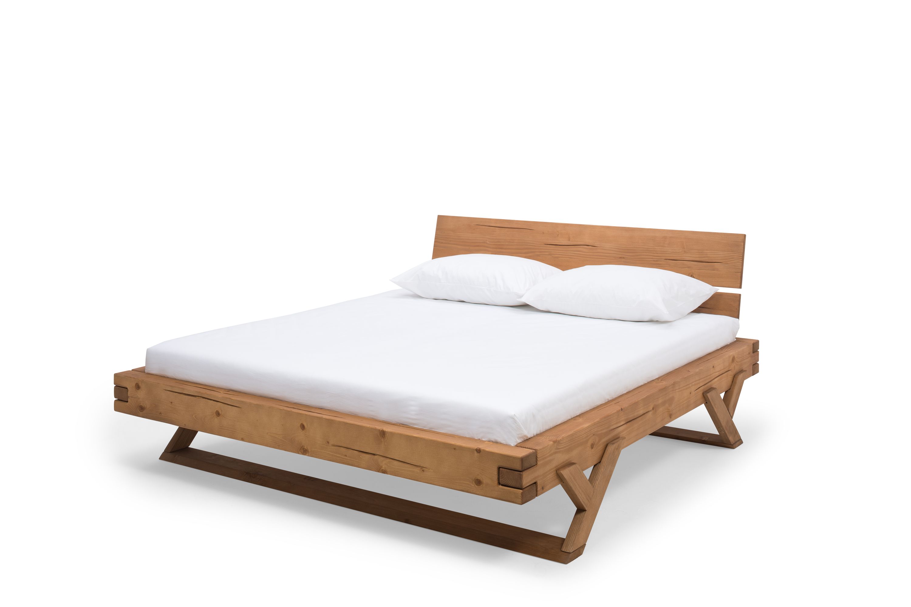 Balkenbett 140 x 200cm Massivholz Bettgestell Doppelbett Ehebett Bettrahmen
