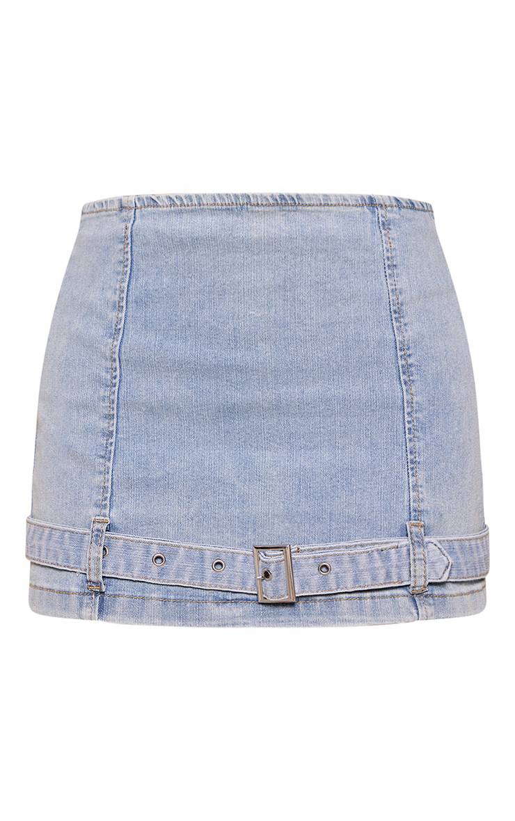 Bleu Clair Jupe Micro Mini En Denim Avec Détail Ceinture Petite