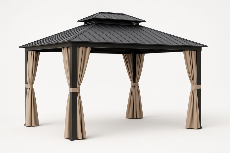 Gartenpavillon Aluminium Polycarbonat Dach Schwarz Beige 300x400 cm(Lx