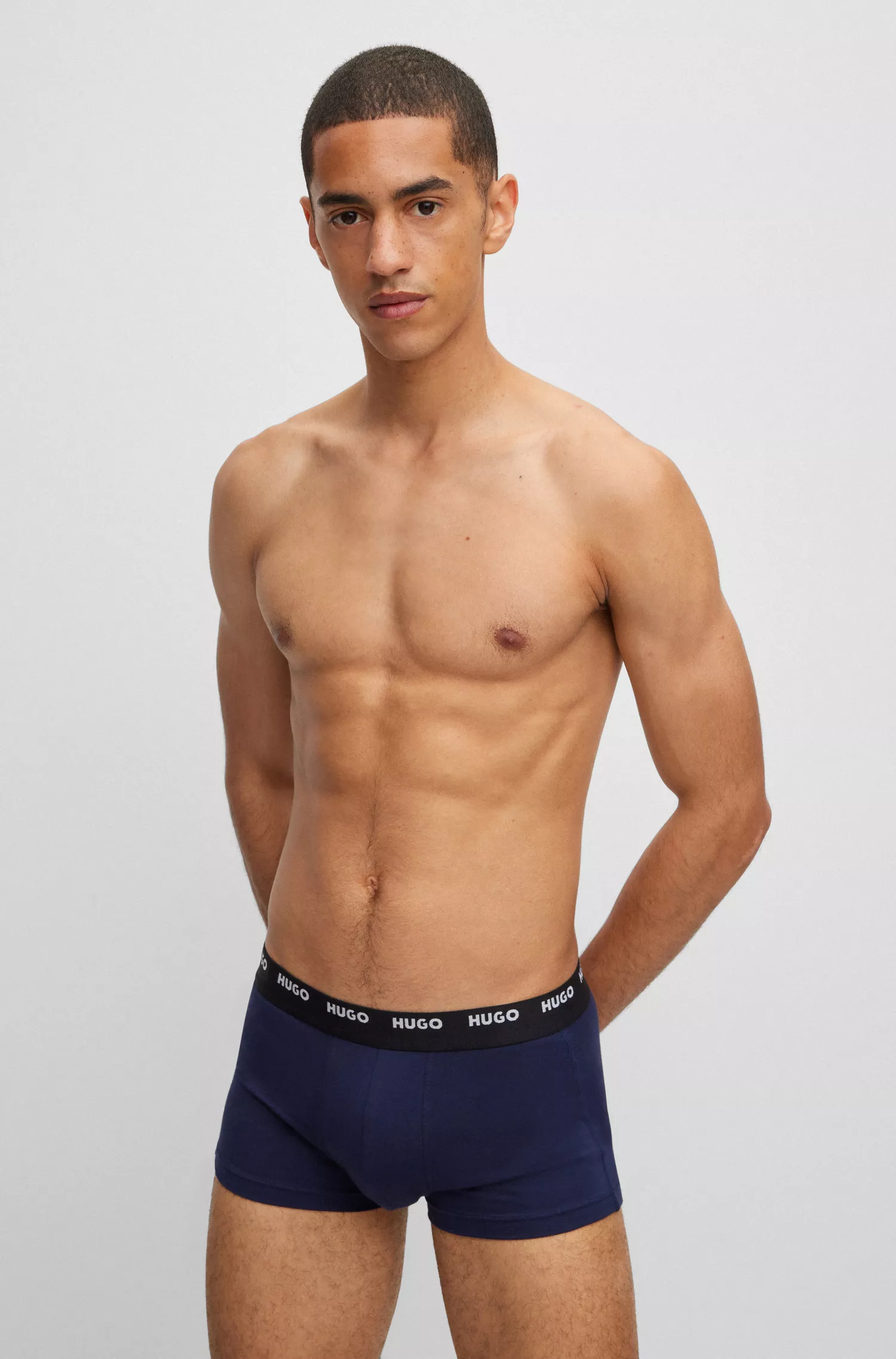 HUGO Vermelho - Pacote com cinco cuecas boxer de algodão elástico com cós com o logotipo.