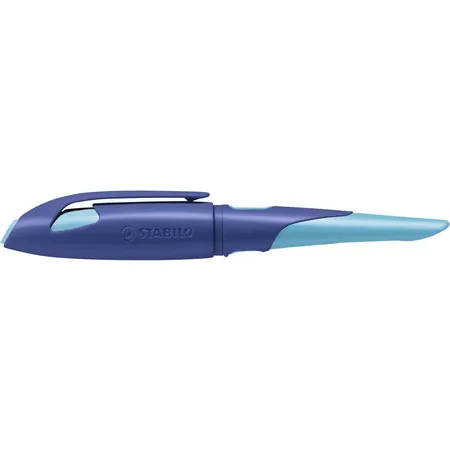 Ergonomischer Schulfüller für Rechtshänder mit Standard-Feder M - STABILO EASYbirdy in mitternachtsblau/azur - Einzelstift - inklusive Patrone und Einstellwerkzeug - Schreibfarbe blau (löschbar)