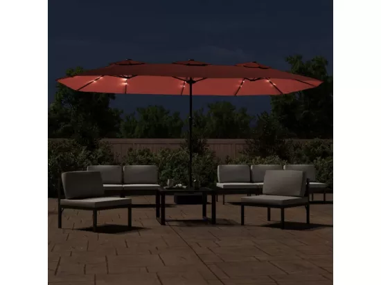 Parasol à double tête avec LED terre cuite 449x245 cm