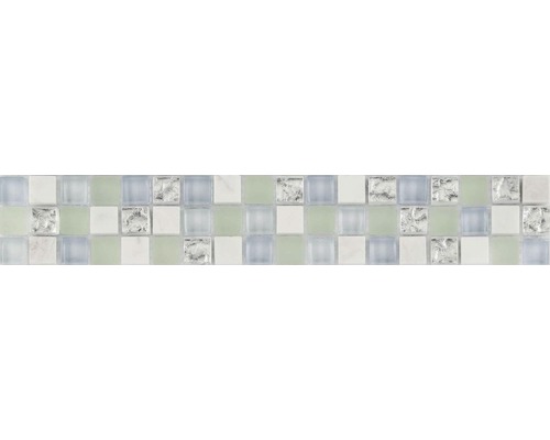 Glazen rand met natuursteen, lichtblauwe mix, 4,8 x 29,8 cm