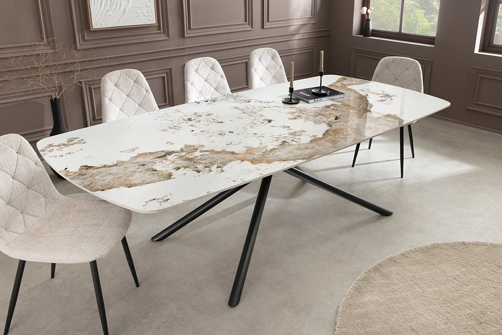 Design Esstisch OSAKA 160cm weiß schwarz Pandora Keramik Sterngestell Metall