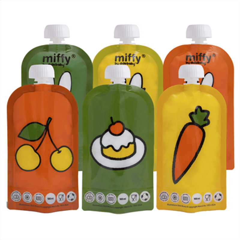 Didobaby Gjenbrukbare Smoothieposer, Miffy-motiv 6 stk.