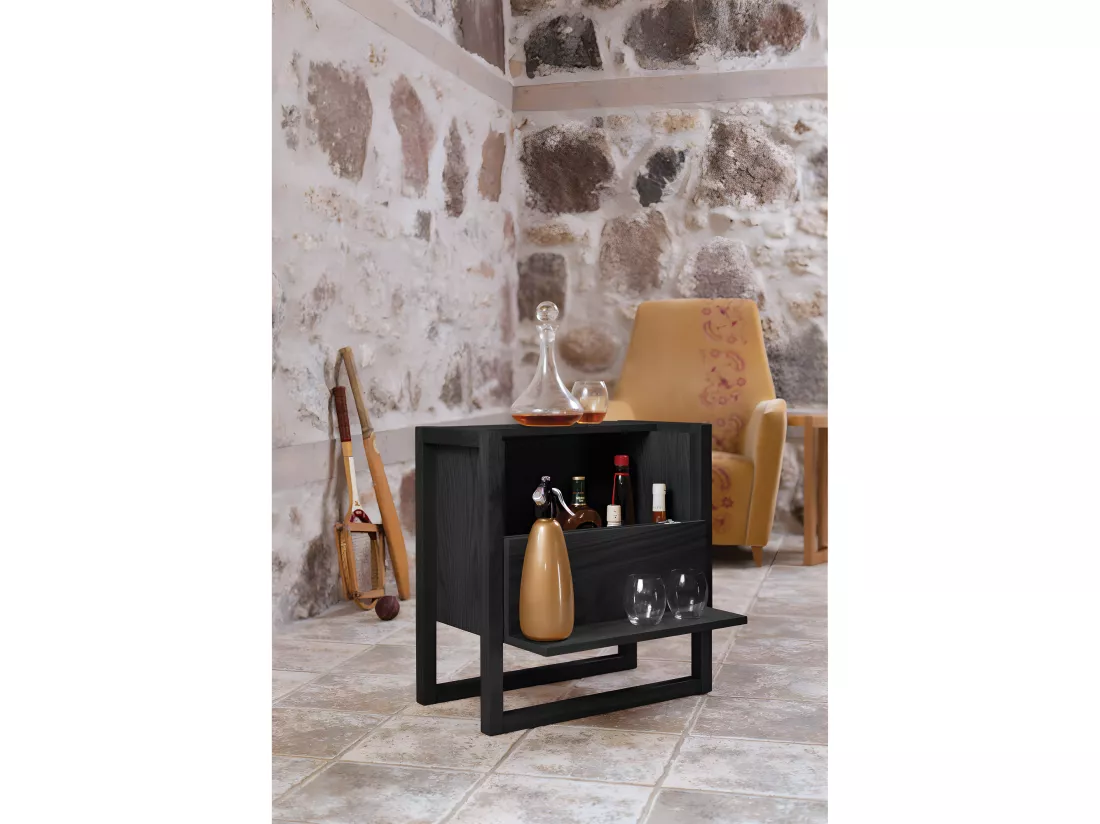 NewEst - Mini-bar design bois massif - Couleur - Noir