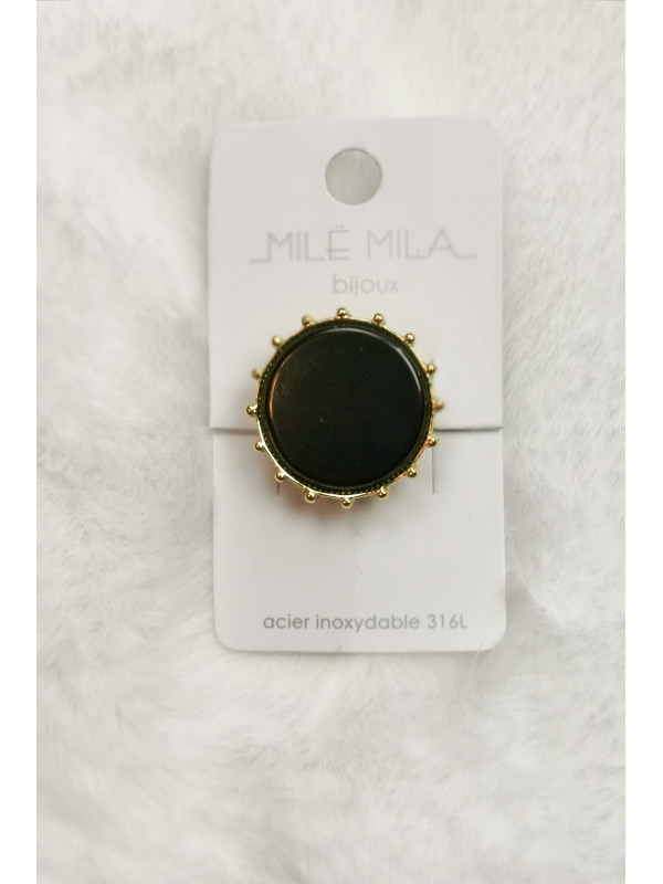 bague chevalière noire dorée - Mile Mila