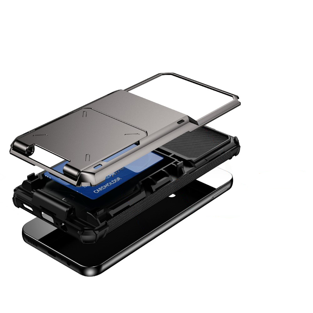 Samsung Galaxy A54 Hybrid Hardcase Hülle mit Aufschiebbarem Kartenfach - Schwarz / Grau