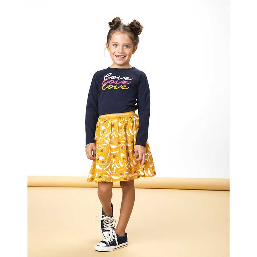 T-shirt manches longues en jersey print love pour fille - Bleu marine