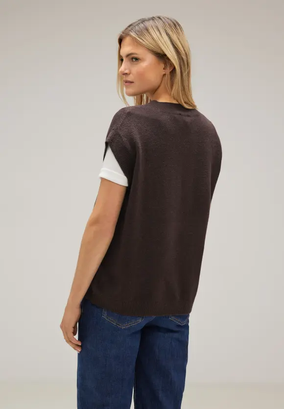 V-Ausschnitt Pullunder - rich brown melange