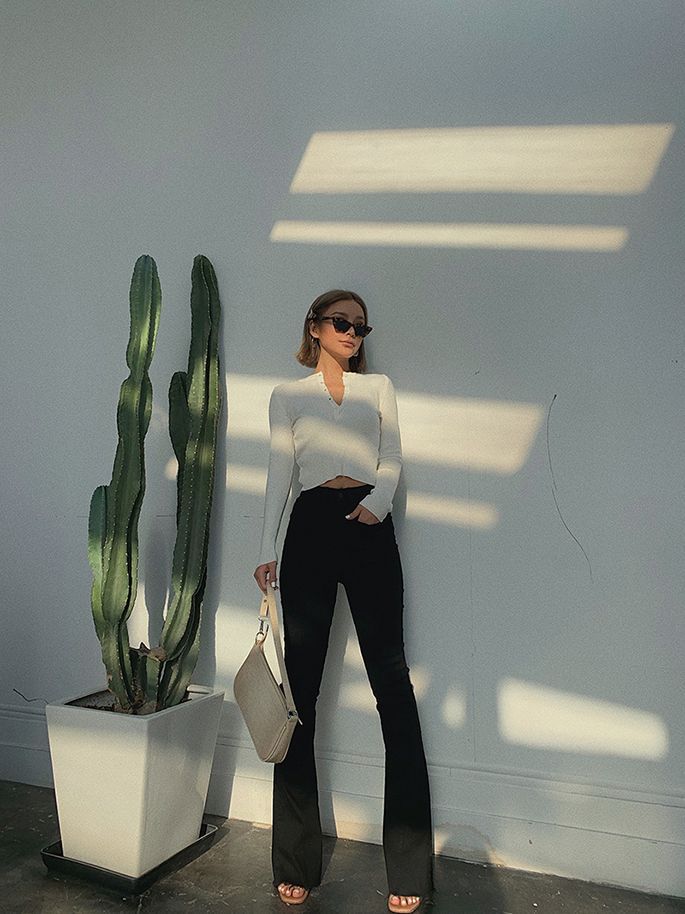Colada - Henley-hals crop top met gebreide zoom