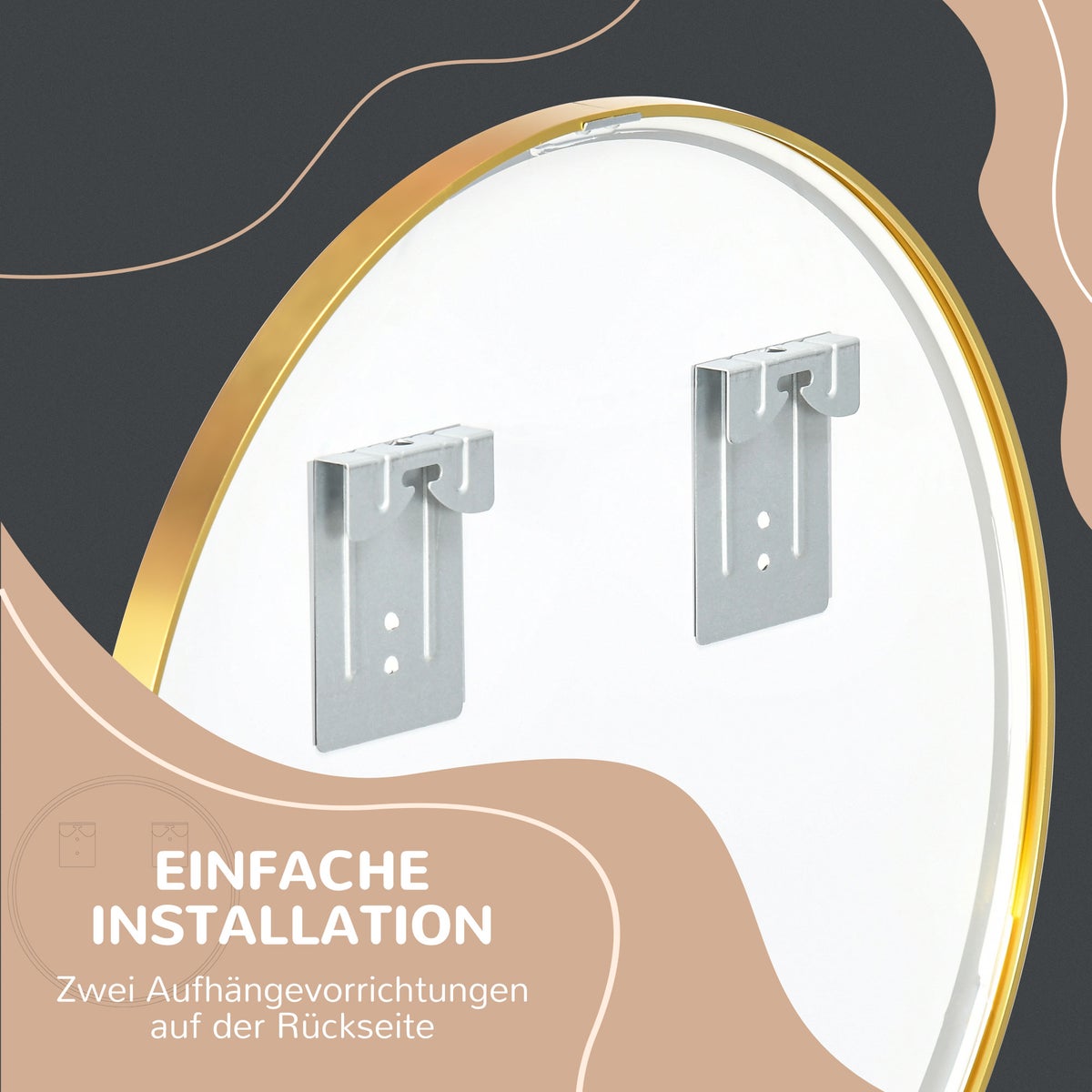 Kleankin badkamerspiegel, ronde spiegel, badkamerspiegel met gouden metalen frame, Ø50 cm wandspiegel voor woonkamer, slaapkamer, badkamer, IP44, goud, aluminium