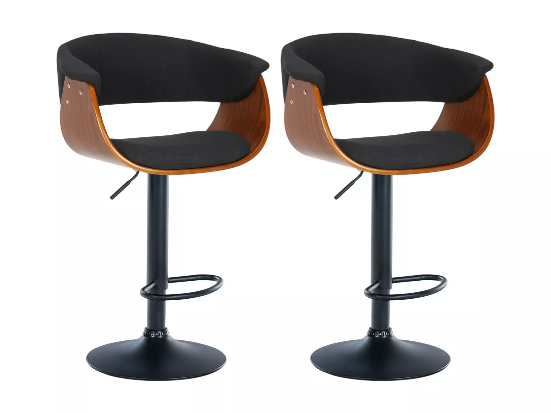 Lot de 2 Tabouret de bar - Tissu - Noyer / Noir - Vestal