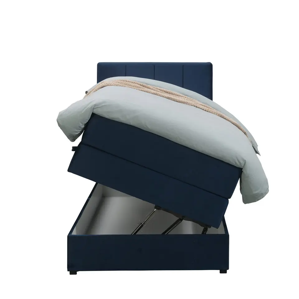 Boxspring met opbergruimte Liv geblokt - blauw - 90x200 cm