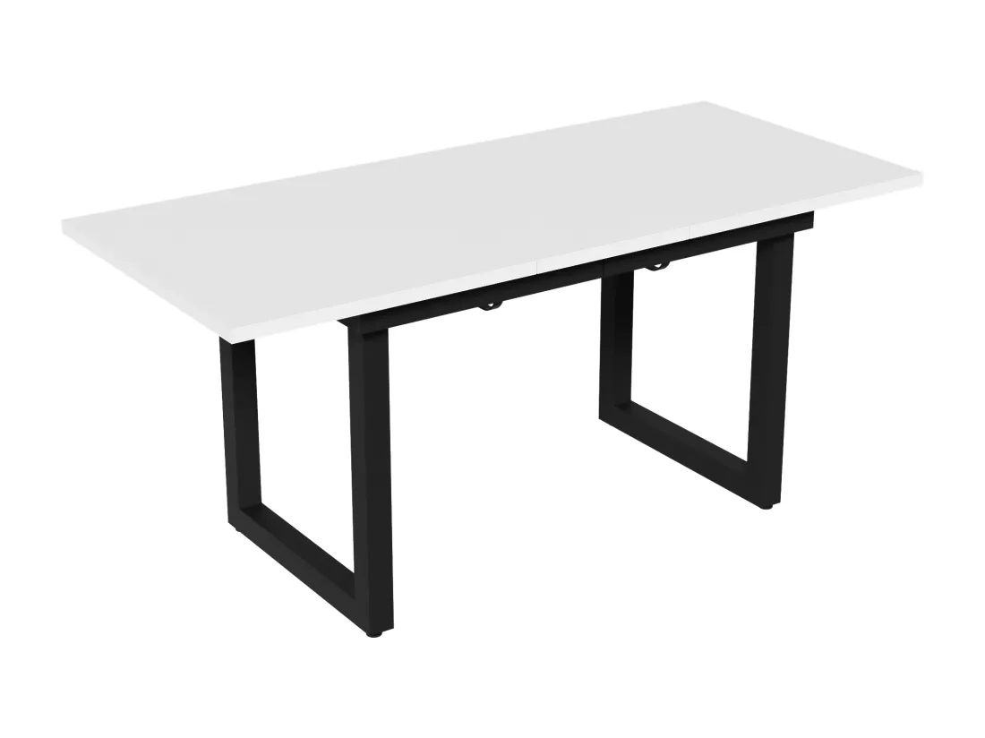 Table à manger extensible 4 à 6 couverts - 140/180 x 80 x 75 cm - MDF et pièds en fer - Effet marbre - Blanc