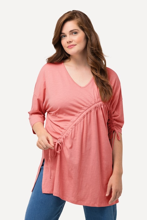 Shirt, Raffband, Rundhals, 3/4-Arm, Biobaumwolle