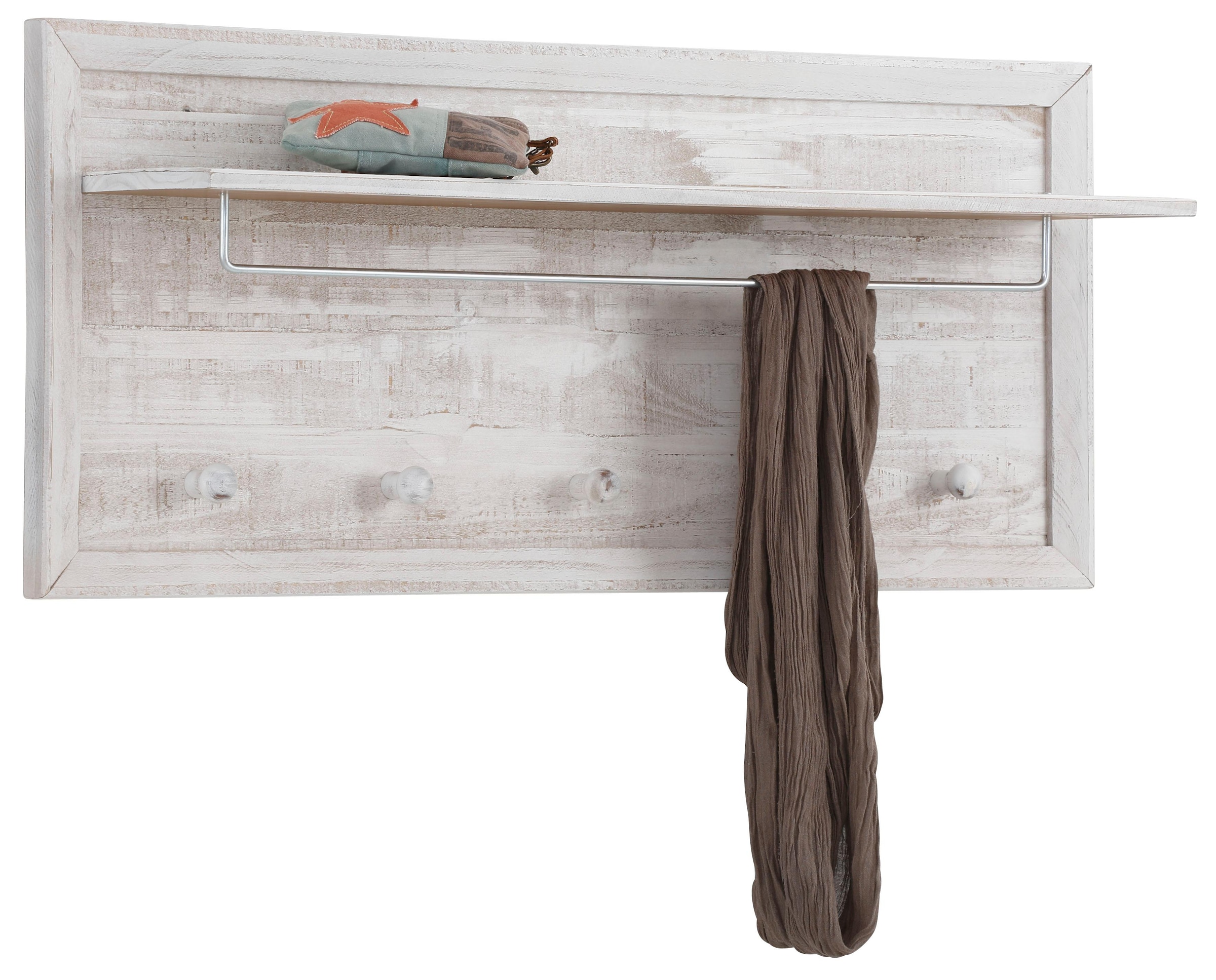 Home affaire Garderobenpaneel »Auckland« mit 1 Metallstange und 5 Haken, aus Massivholz, Breite 60 cm