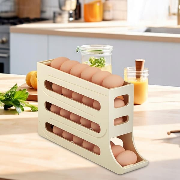 4 Levels Eggbeholder for kjøleskap, eggedispenser, eggholder, eggoppbevaring for 30 egg,