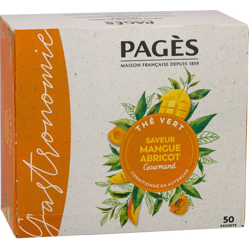 Thé vert mangue abricot Pagès – Boîte de 50 sachets