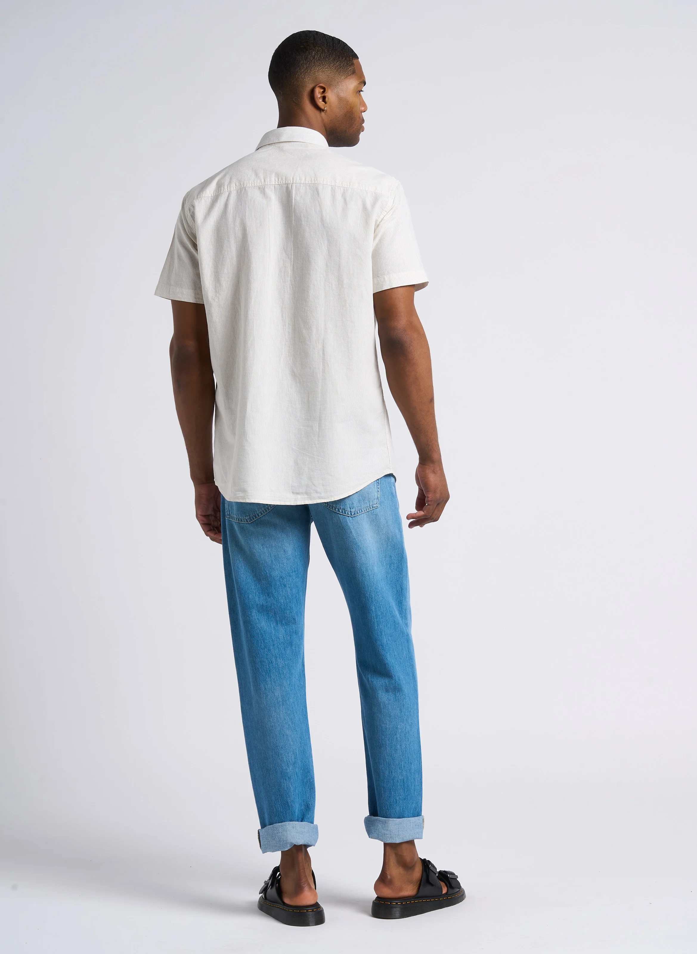 Chemise rayée en coton et lin | Beige