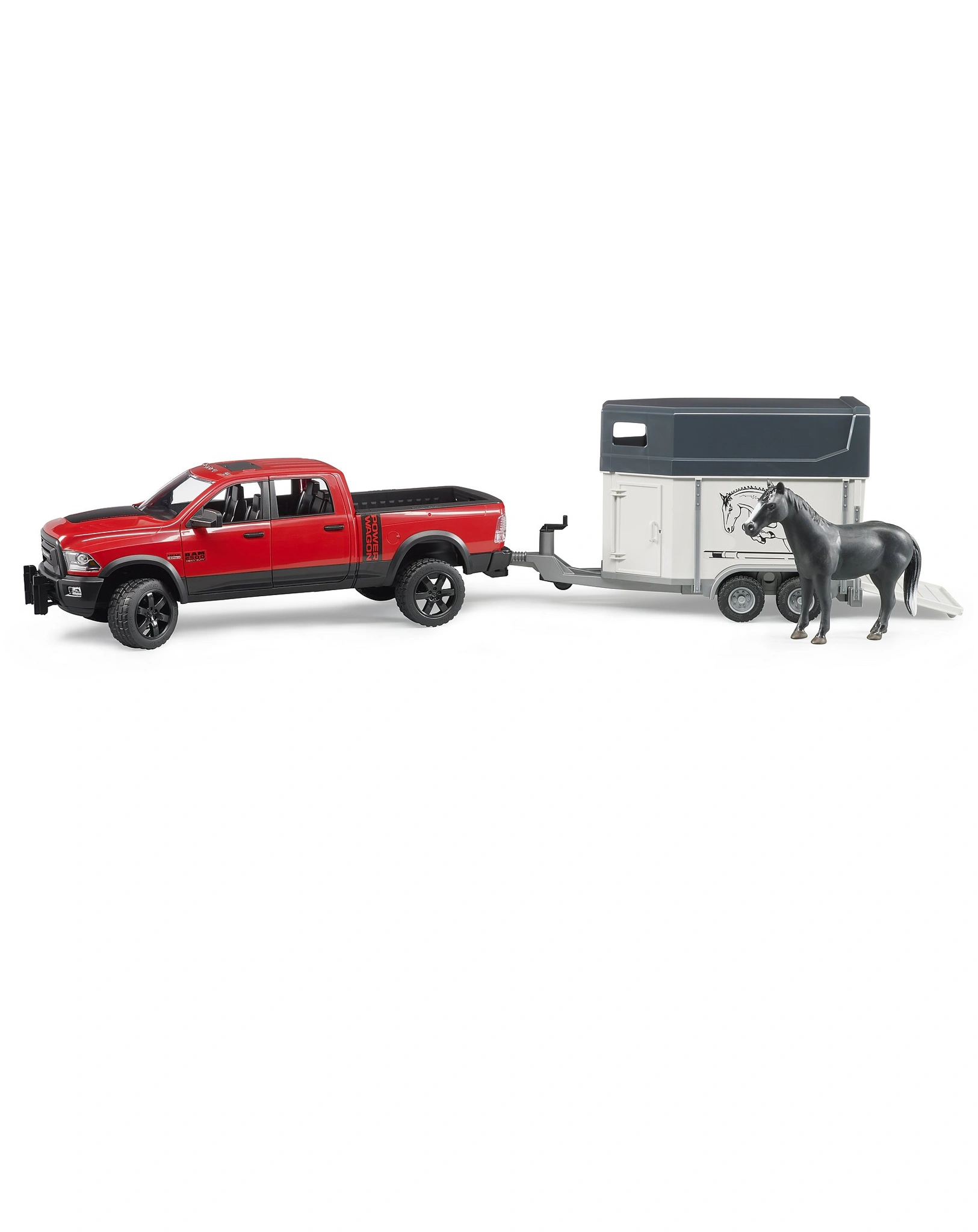 Bruder 02501 RAM 2500 Power Wagon mit Pferdeanhänger und 1 Pferd