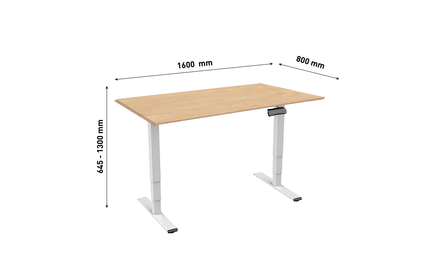 RAL 9016 1.6 x 0.8 m Weiss mit Brauner Tischplatte<br>Abwechslungsreiches Arbeiten im Stehen und Sitzen
