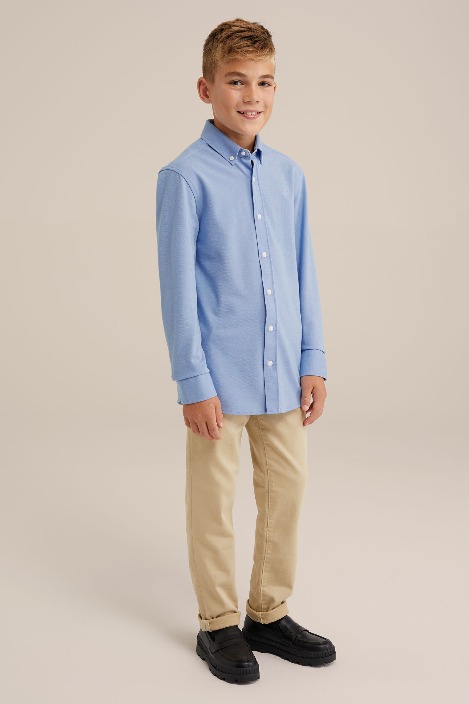 Jongens overhemd van piquéjersey WE Fashion Grijsblauw