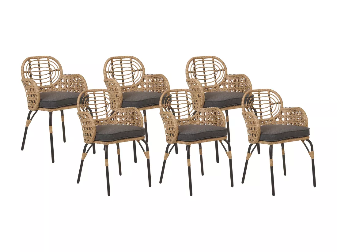 Lot de 6 chaises de jardin avec coussins PRATELLO Naturel