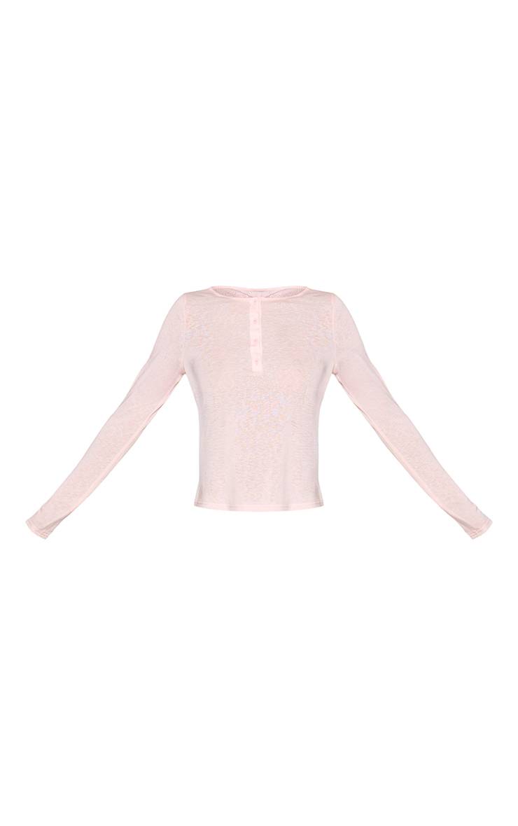Rose Haut À Manches Longues Semi-Transparent En Jersey Slub