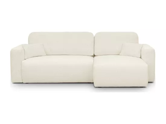 Canapé d'angle réversible convertible 4 places avec coffre de rangement en tissu bouclé beige - Davis