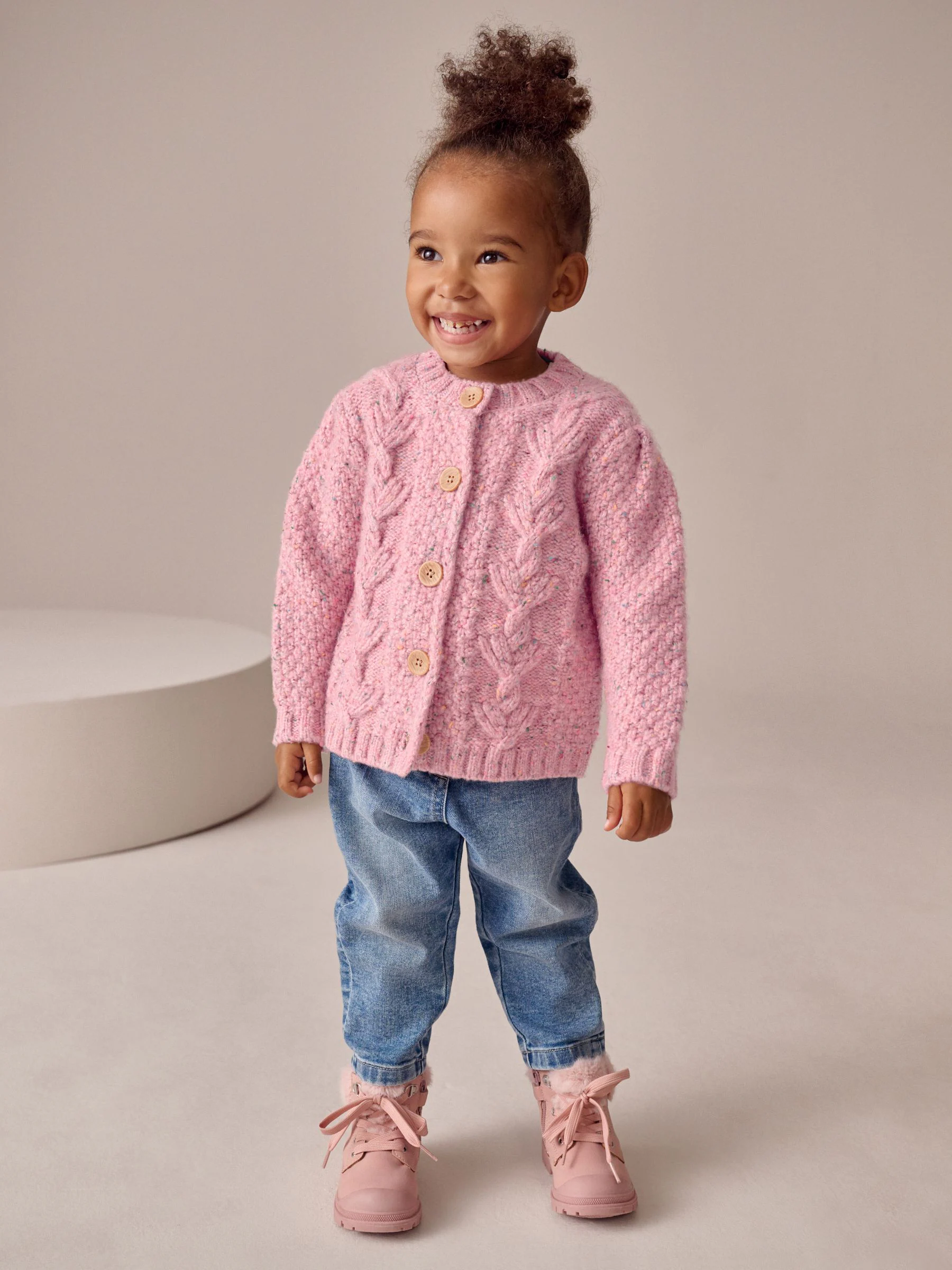 Roze - Grofgebreid gebobbeld vest (3 mnd-10 jr)