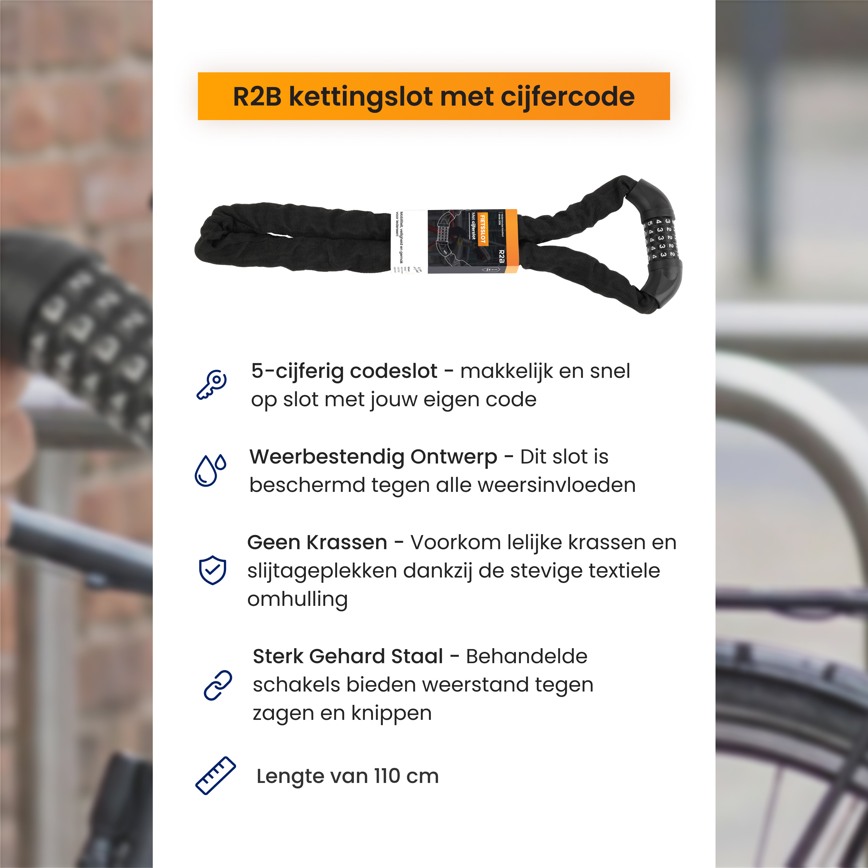 R2B 110 cm fietsslot met cijferslot - Black
