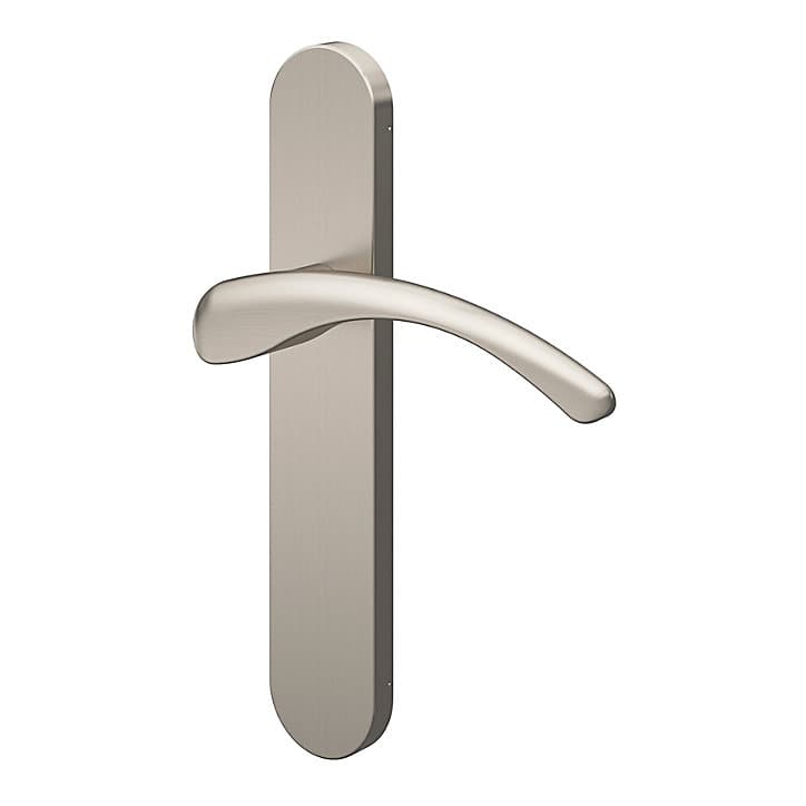 Ensemble poignée sur plaque rond GoodHome Ruis effet nickel satin gris L.138.5mm x l.42mm entraxe 165-195mm
