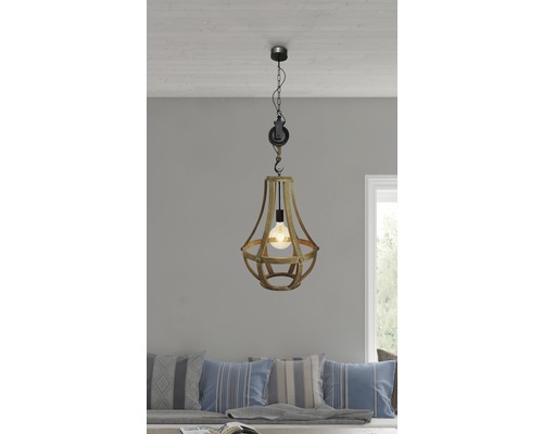 Hanglamp, 1-lichts, Ø 43 cm, zwart/bruin