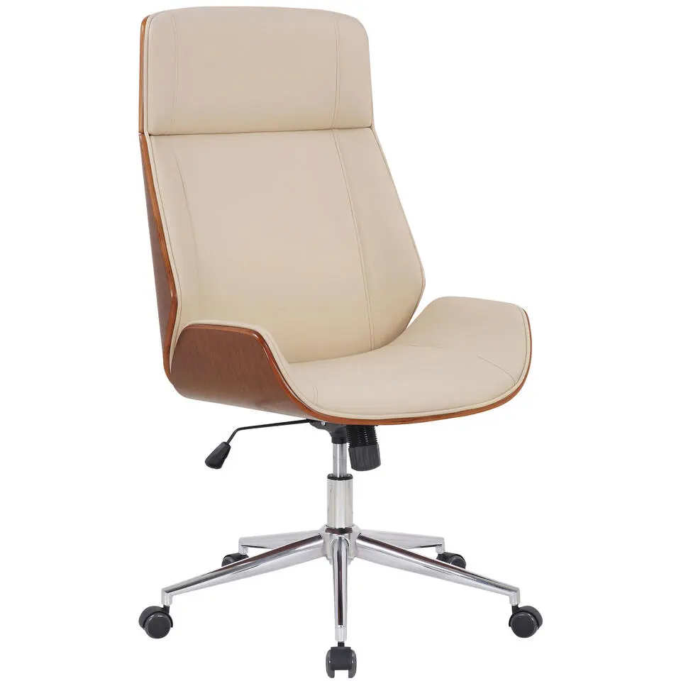 CLP Bureaustoel Varel chroom Frame - Kunstleer - walnoot/creme