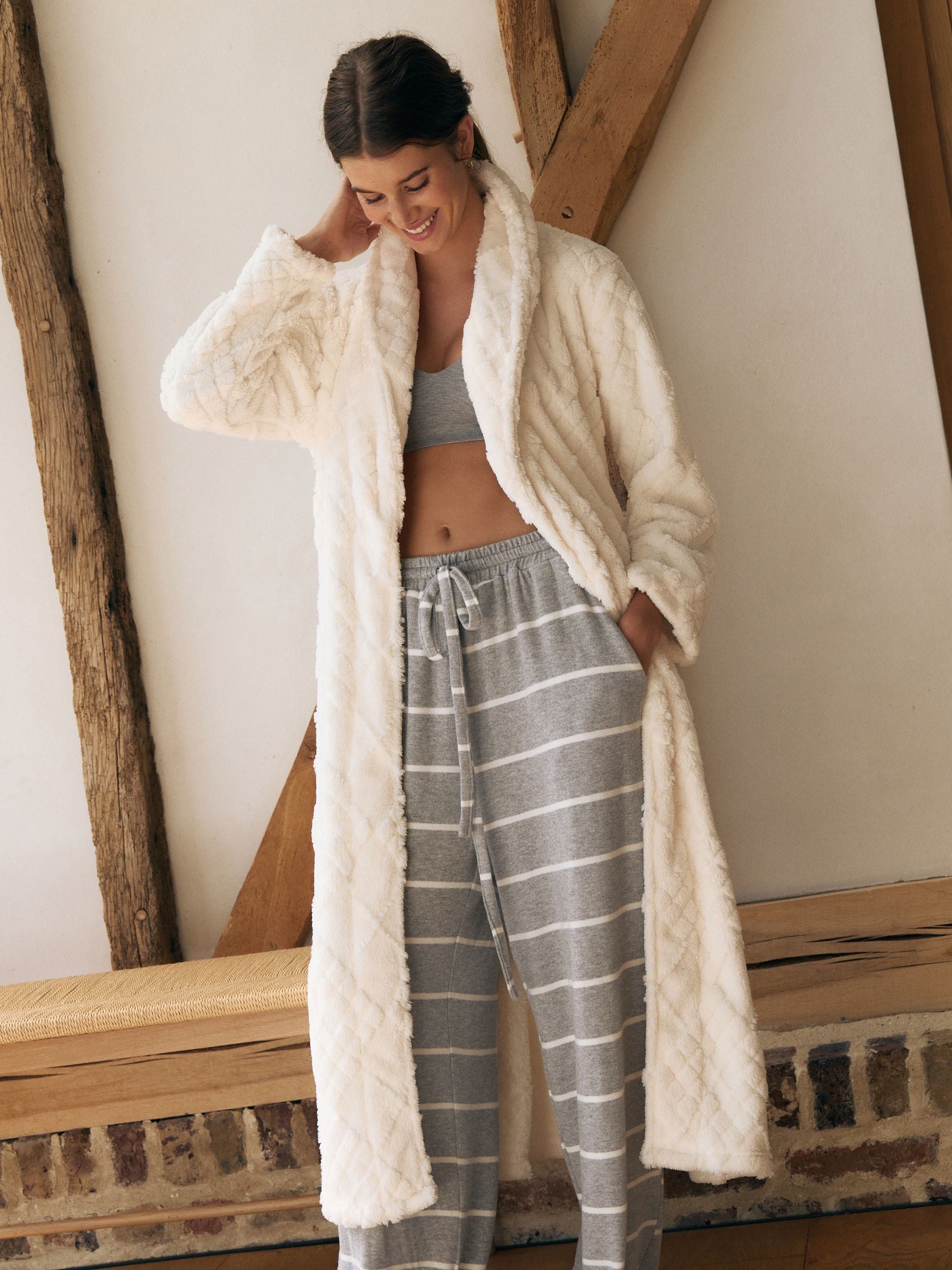 Crème argylepatroon - Behaaglijke fleece badjas
