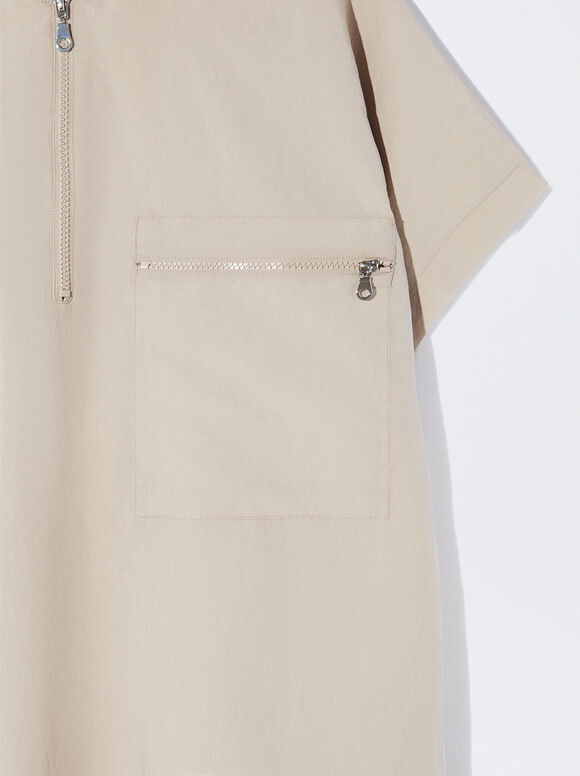 Vestido longo com capuz - Bege