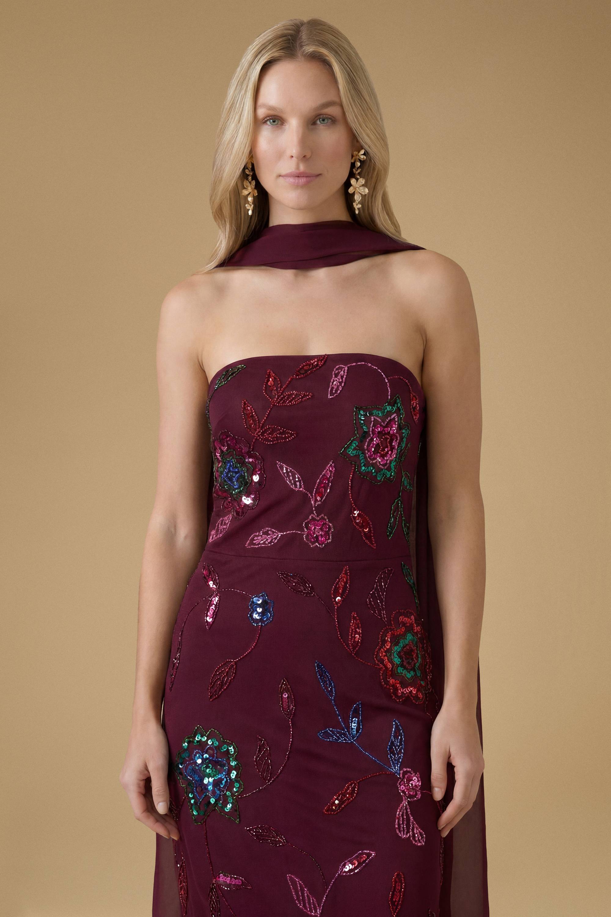 Oasis Robe Mi-longue En Tulle Ornée De Motifs Floraux