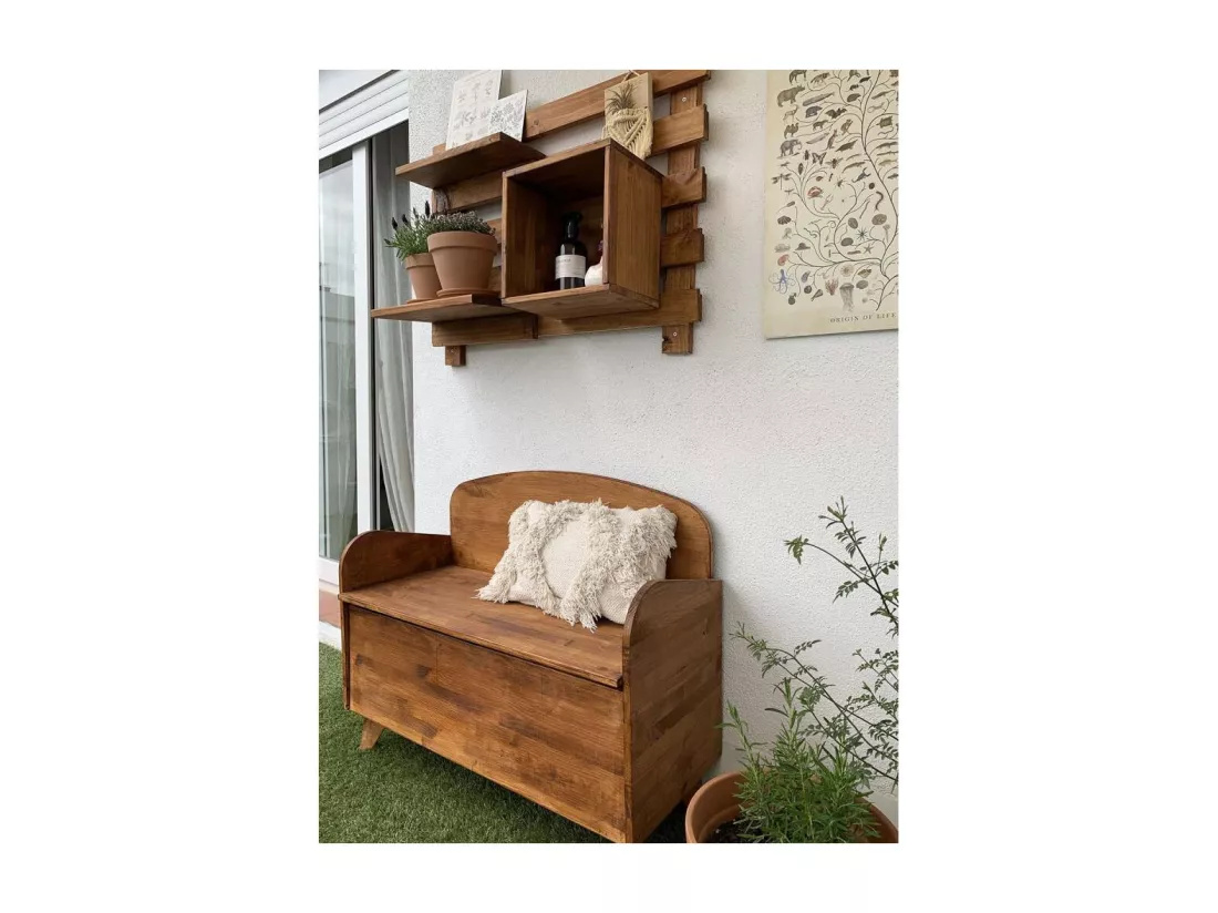 Banc coffre de rangement en pin brut 78 litres